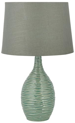 Beliani Moderne Tischlampe Keramik/Polyester geschnürte Optik grün Atsas