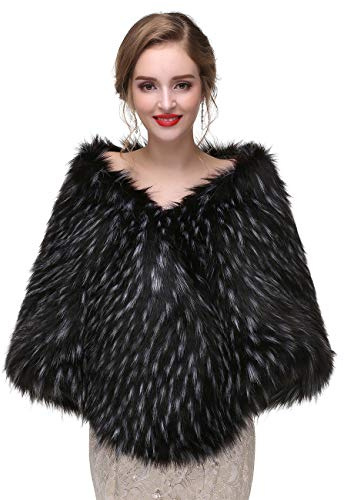 Anglacesmade Estola de Piel Sintética Nupcial Envolvente de Boda con Broche para Fiestas Nocturnas Bolero Cálido Tipo Capa, blanco y negro, Talla única