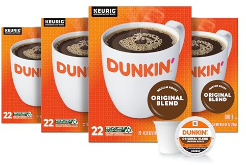 Dunkin' Original Blend Coffee, Medium Roast, K-Cup Pods, 22 Count Boxes (Pack of 4)