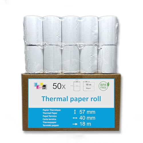 50 EC-Cash Thermorollen 57 x 40 x 12 für EC-Geräte mit Thermodrucker, geeignet für TPE Ingenico iWL220, Thermopapier EC-Cash Bonrolle, Bisphenol-A frei Ø40 mm