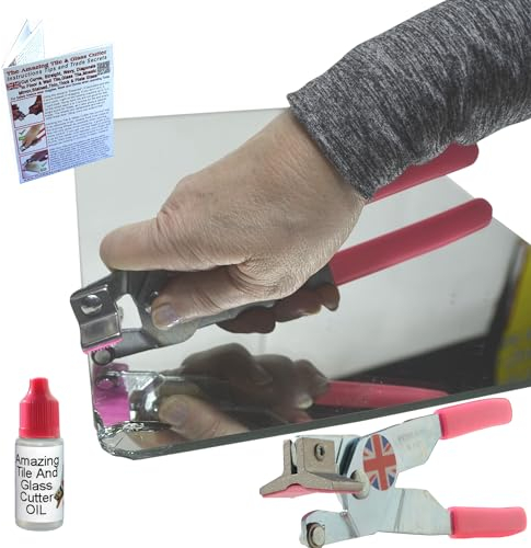 Mirror Cutter – For Thick Glass - Mirror Cutting Tool, Running Pliers Built-In for Breaking, 2-In-1 Tool inc Oil & Instructions How to Cut Glass & Tile Easily for Professional DIY Projects, Made in UK