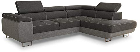 Sofnet Ecksofa Caris mit Schlaffunktion und einstellbare Kopfstützen, Wohnlandschaft mit Bettkasten, Couch, Sofa, Bettsofa (Grau + Dunkelgrau (Sawana 21 + Sawana 05), Ecksofa Rechts)