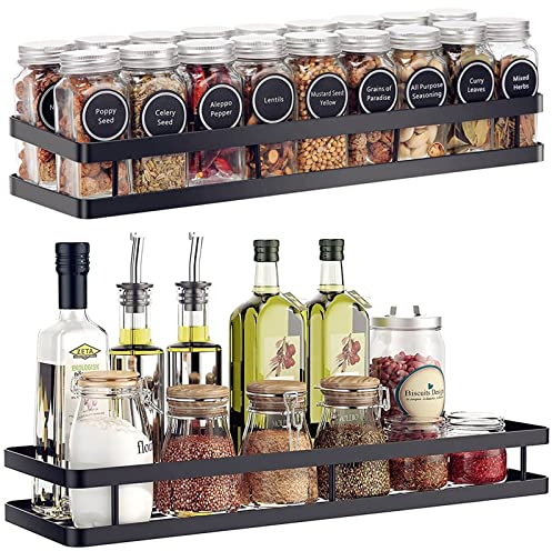 YEEXINE Gewürzregal Wand 2er Set, Gewürzregal Hängend Ohne Bohren Schranktür, zum Organizer für Gewürzdosen, Küchenschrank, Speisekammer Tür, Duschraum, 40x12x5.5cm