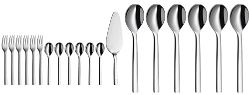 WMF Nuova Obst-/ Kuchenbesteck 13-teilig, für 6 Personen, Kaffeelöffel, Kuchengabel, Tortenheber, Cromargan Edelstahl poliert & Nuova Espressolöffel Set, 6-teilig, Espressolöffel, L 11 cm