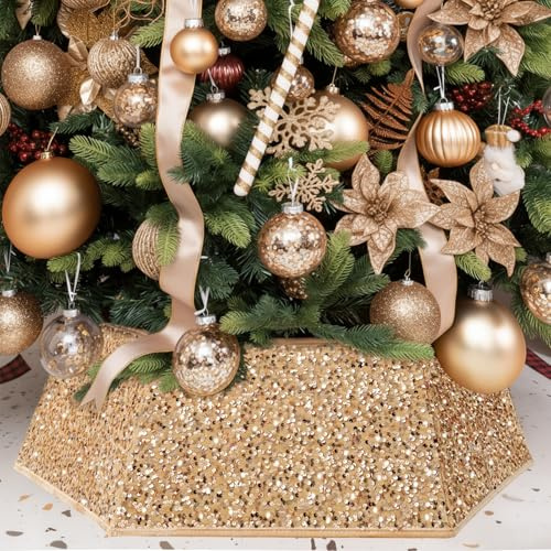 XmasExp Weihnachtsbaum Kragen 85 cm Pailletten Baum Rock für Weihnachten Urlaub Home Decor Weihnachtsbaum Ring Stand Base Cover Große Größe 6 Stück Champagner