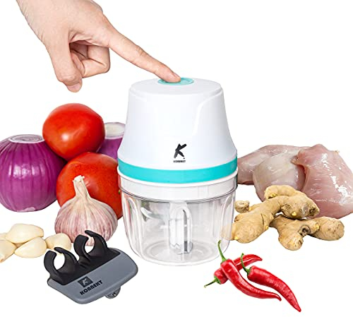 KONNEKT QuickBlend Mini Food Processor - 350ML BPA-FREE Bowl and Finger Peeler | Wireless and Electric Blender | Perfect for chopping Garlic, Onions, Meat and Baby Food | USB Charging (Mint Green)