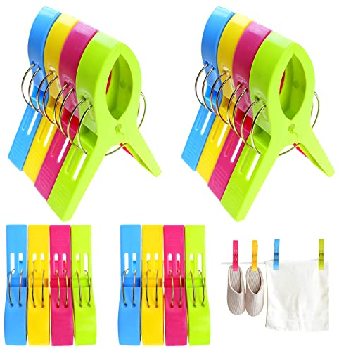 BITEFU 16 Stück Wäscheklammern Bunte Klammern Groß Klammern Kunststoff Handtuchklammern für Tägliche Wäsche, Strandtuch, Badetuch, Teppich - 4 Farben