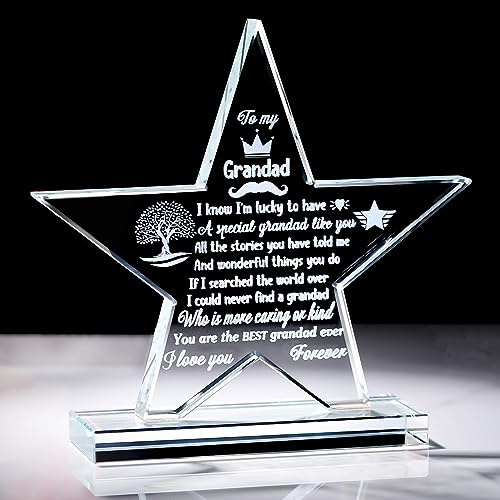 Ornalrist Father's Day Birthday Gifts for Grandad Blessing Grandfather Idea | Gifts for Grandad from Granddaughter Grandson on Father's Day Birthday Christmas, Laser Engraved Glass Plaque Home Ornaments