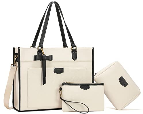 Keyli Laptoptasche für Damen, 15,6 Zoll, Segeltuch, Arbeitstasche, große Business-Computer-Aktentasche, Schultertasche, Geldbörse, 3 Stück