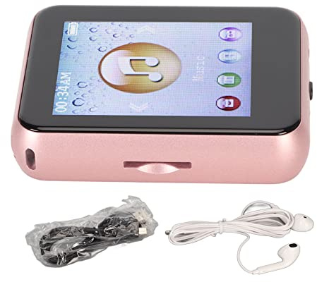 Lettore MP3, Lettore MP3 Bluetooth 5.0 con Schermo Tattile da 1,8 Pollici Lettore Musicale MP3 con Supporto per Altoparlanti Integrato Registrazione, Radio FM (Oro rosa)