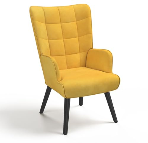 IDMarket - Sillón escandinavo ANIA Terciopelo Amarillo