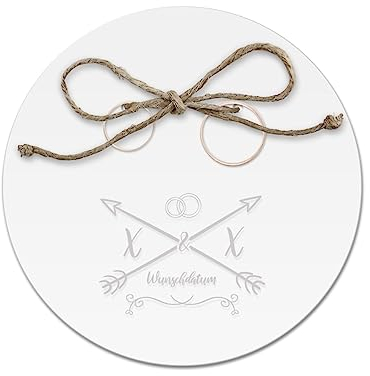Acrylglas Ringkissen personalisiert zur Hochzeit Standesamt mit Lasergravur mit individuellen Namen und Datum klein und modern - Liebespfeil