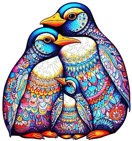 Holzpuzzle Erwachsene, 300 Teile Pinguin Familie Holz Puzzle Erwachsene, 39x36.2cm Wooden Puzzle, Unregelmäßige Einzigartige Puzzle, Holzpuzzle Tierform, Holz Puzzle Mit Geschenkbox Aus Holz