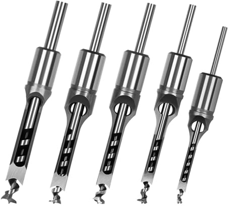 Vierkant Lochbohrer Sets, Holzbearbeitung HSS-Holzstemmmeißel Senker-Bits Loch-Einsteckbohrer-Set für Schreiner, 6,4 mm/8 mm/9,5 mm/10 mm/11 mm/12,7 mm/14 mm/16 mm (5PCS)