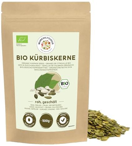Munchilycious Organic Pumpkin Seeds 500g 1.1 lb, Raw and Peeled Pumpkin Seeds to Eat, Keto Snack