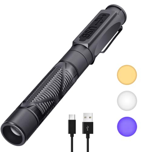 PEAKRO Linterna de bolígrafo médica, recargable, USB, luz de 3 colores, linterna LED portátil con clip de bolsillo para enfermeras, estudiantes, médicos