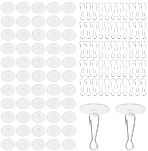 XNJIHWA 55 Pièces Crochet de Plafond Adhésif Transparents Auto-adhésifs Crochet Plafond Sans Percer avec 55 Clips de Mât de Drapeau pour Plafond Mural FêTe Suspension Décorations