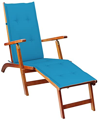 Generisch Liegestuhl mit Fußhocker und Kissen aus massivem Akazienholz, 167 x 56 x 75 cm, grau, für Wohnzimmer, Entspannung, Balkon, Sofa, Hocker, Garten-Liegestuhl, wetterbeständig