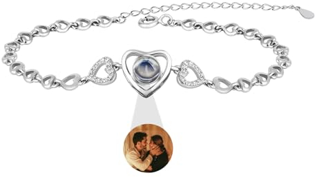 Aina Lighting Personalisierte Herz Foto Armband benutzerdefinierte Projektion Armband mit Bild im Stein Fotoprojektor Armband Ich Liebe Dich 100 Sprachen Geschenke für Frauen