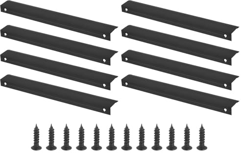 PATIKIL Mount Finger Edge Pull, 8 Pack 250mm/9.84 Aluminum Alloy Concealed Handle Cabinet Edge Pulls with Screws for Home Kitchen Furniture Door Drawer, Black