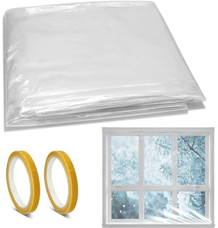 Kit de film d'isolation thermique d'hiver pour fenêtre, avec film de protection thermique pour fenêtre, avec pour coupe-vent et chaud en hiver, transparent, 1,6 x 3 m