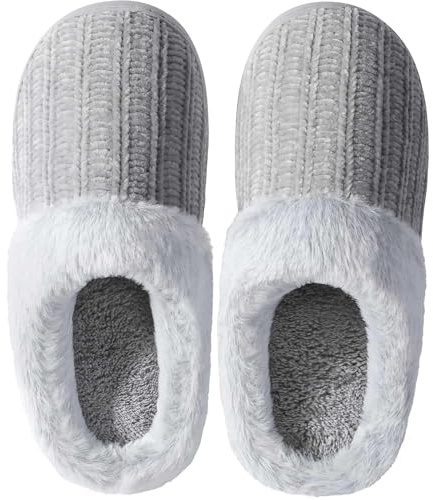 MIXIN Slippers for Women Memory Foam Fuzzy House Slippers Bedroom Non-slip Warm Fluffy Plush Womens Slippers Grey Size 5