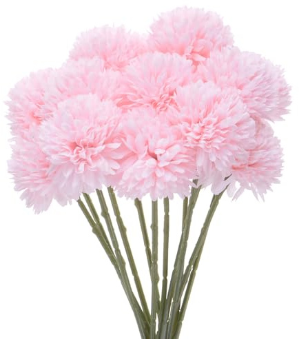 M METERXITY 12pcs Flores de Bola de Crisantemo Artificial, 11 Ramo de Hortensias de Seda Falsa Toque Real Flores Falsas para Hogar/Boda/Navidad/Fiesta/Jardín Oficina [Rosa Claro]