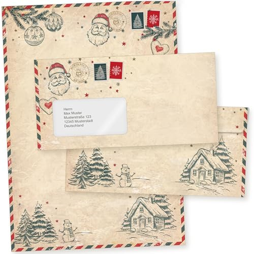 North Pole Air Mail 100 Sets Weihnachtsbriefpapier mit Fensterumschlag, Briefpapier Weihnachten A4 mit Umschlag mit Fenster
