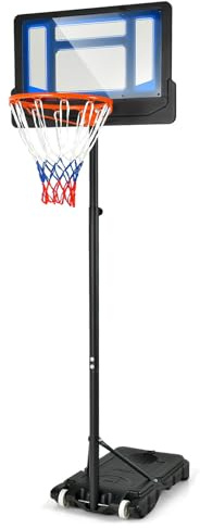 LIFEZEAL Basketstativ på hjul, basketkorg utomhus, basketsystem med justerbar höjd 195–250 cm, basketstativ för stora barn, tonåringar (blå)