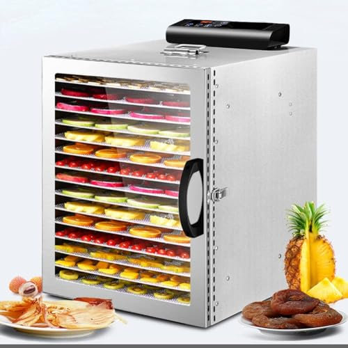 CAFIEDR Essiccatore per Frutta in Acciaio Inossidabile con 16 vassoi Rimovibili, essiccatore per Frutta Commerciale per Frutta e Verdura, Controllo della Temperatura 30-90 ℃