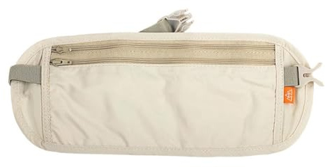 GreatRise Cintura da corsa piatta nascosta antifurto, cintura di sicurezza protetta, multifunzione, con elastico regolabile, 2 tasche, beige., 13.5 cm x 34 cm