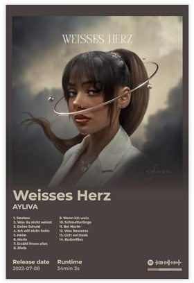 Ayliva Poster, hübsches Sänger-Pop-Musikalbum, weißes Herz, Fans, Geschenk, Leinwand-Poster, Schlafzimmer, Dekoration, Landschaft, Büro, Raumdekoration, Geschenk, 30 x 45 cm