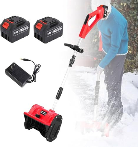 Pala quitanieves inalámbrica con 2 baterías, quitanieves eléctrica plegable con dirección ajustable y poste telescópico, quitanieves a batería para caminos escolares y entradas de vehículos,Red