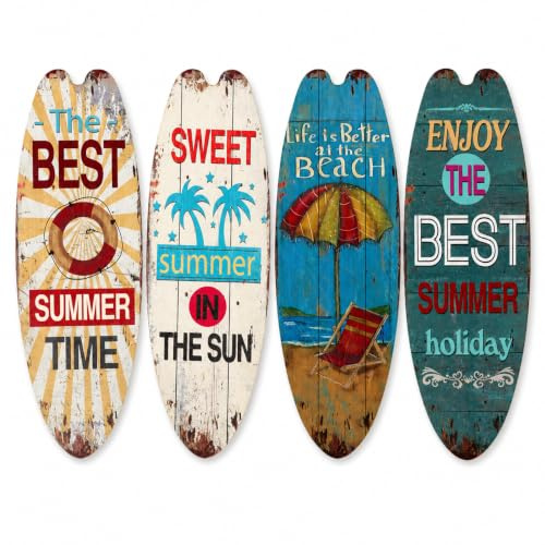 IMIKEYA Wooden Surfboard Wall Decor Set of 4 17.72 in Hanging Surfboard Plaque Beach Themed Hanging Signs Decorative for Wall Crafts for Home Bar Club Bedroom Entrance