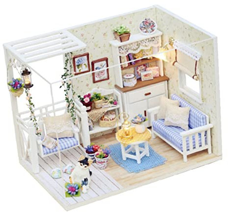 ERINGOGO Selbstgemacht Holzhaus Miniatur Modell Bausatz Mit Led Licht Kleines Kreatives Holzhaus Für Familie Und Kinder Geschenk Zu Weihnachten Und Geburtstag