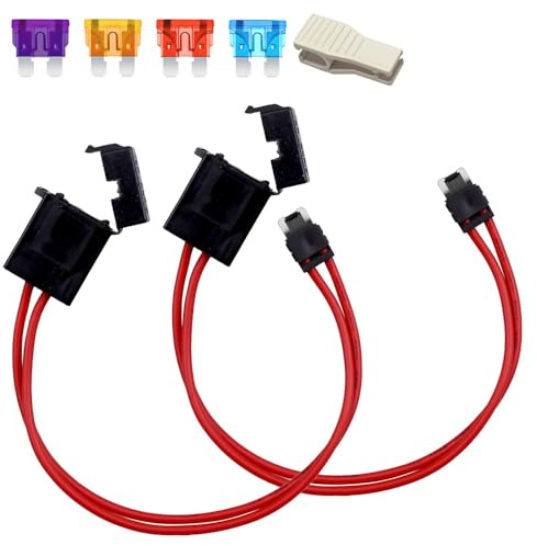Gebildet 2 Stück 12–24 V 16 AWG Spezial-Sicherungshalter-Anschluss für Autos, Flacher Mini-Blade-Sicherungshalter für Sicherungskastenplatten mit 4 Stück Blade-Sicherungen (3/5/10/15 Ampere)