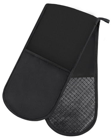 Black Oven Gloves Heat Resistant, Modern Oven Kitchen Accessories Mitts, Machine Washable Silicone Non-slip Design Thick Ovens Glove Home