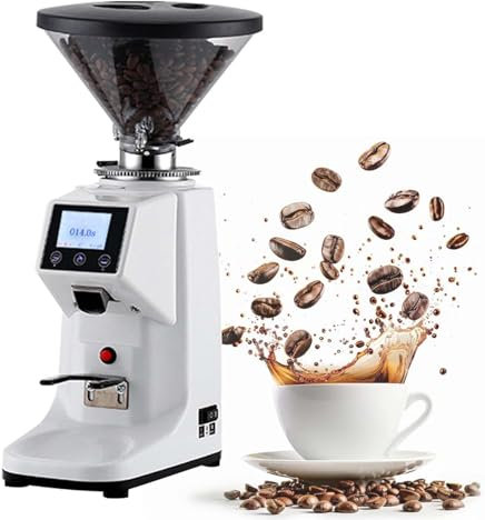 Molinillo De Café EléCtrico, Muelas Planas De Acero Inoxidable, 19 Ajustes Y Temporizador Digital, Molinillo De Café Expreso Comercial, Molinillos De Café CóNicos AutomáTicos,White-200G