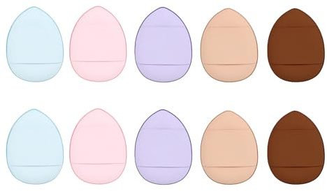 GGUFAY - 10 miniborlas para polvos, esponjas de maquillaje para dedos, para base, corrector, polvos sueltos y rubor, herramientas de maquillaje en seco y húmedo.