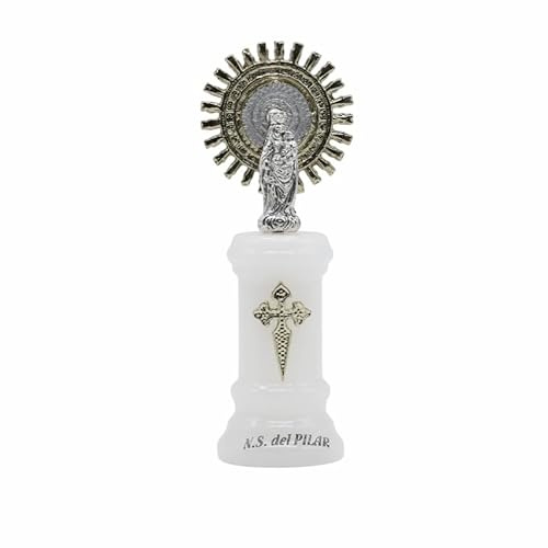Genérico Figura Virgen del Pilar - Columna de Alabastro con Corona de Metal - Virgen del Pilar Color Blanco (11 Centímetros)