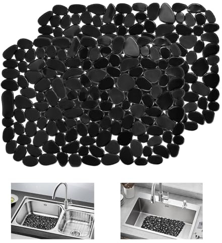 KYYGKY 2 PCS Black Kitchen Sink Mat PVC Sink Protector Mat Non-Slip Sinks Drainer Mats Cuttable Fast Draining Mats, Cut to Size Draining Board Pad for Stainless Steel Ceramic Porcelain Sinks, 40x30cm