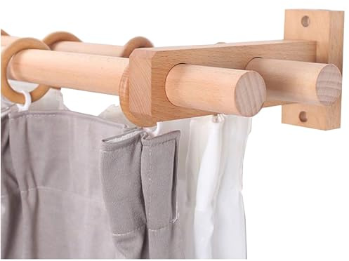 YPAPBHT Barra de Cortina de Madera Maciza Engrosada, Barra nórdica Simple, Barra Doble, Barra Romana, Soporte de Madera sin Pintura, ecológico, Tipo Perforado(120CM,Double Pole)
