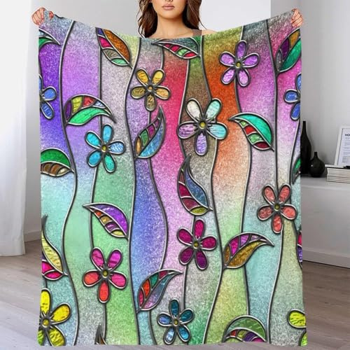 GDEKCIEAS Colored Glass Flowers Flannel Fleece Blanket Throw Super Soft Lightweight Plush Blanket,Sofa Couch Bed 3D Printed Design Cozy Home Blanket for Travel Gift Use 60x80inch(150x200cm)