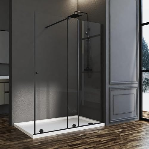Goezes Duschwand Glas 140x185cm Walk in Schwarz Duschwand, Duschabtrennung Schiebetür Dusche Duschtrennwand Schiebetüren breite 90-140 cm, Duschabtrennung aus 6mm ESG Glas, Duschtür Glaswand
