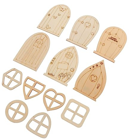 Homoyoyo 48pcs Wooden Fairy Garden Gate Miniature DIY Fairy House Doors Chips Unpainted Painting Boys and Girls Toys Garden Decoration