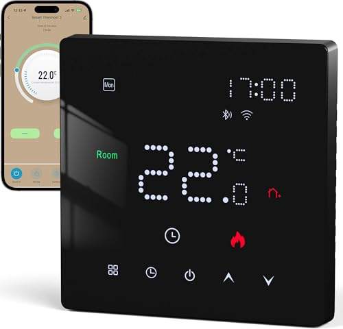Thermostat WiFi Beok Boiler Programmation hebdomadaire, Contrôle Vocal Compatible avec Alexa et Google Assistant Thermostat Intelligent Mural 220 V Noir