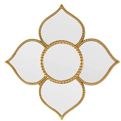 Tstarer Decorative Small Mirror, Plastic Flower Frame Wall Mirror, 9.5 x 9.5 Inches-Gold