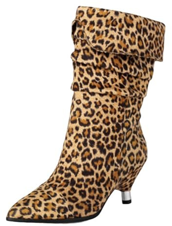 SJJH Stivaletti Slouch da donna con tacco impilabile, tacco a penna, 5,5 cm, effetto leopardato, per tutti i giorni e le feste, motivo leopardato, 36 EU