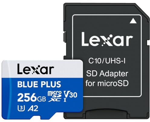 Lexar Blue Plus 256GB UHS-I microSD Memory Card with SD adapter, up to 170MB/s read C10 / A2 / U3 V30 micro SDHC TF Card