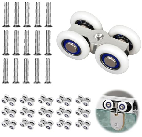 Lot de 15 roulettes silencieuses en alliage d'aluminium pour portes coulissantes, filetage M6, avec 15 vis, roulettes de rechange pour portes de douche, fenêtres et portes coulissantes en verre